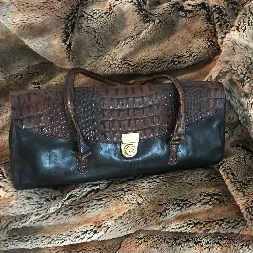 Brahmin Tuscany Collection Italian Black Leather Handbag. Pecan and Black.